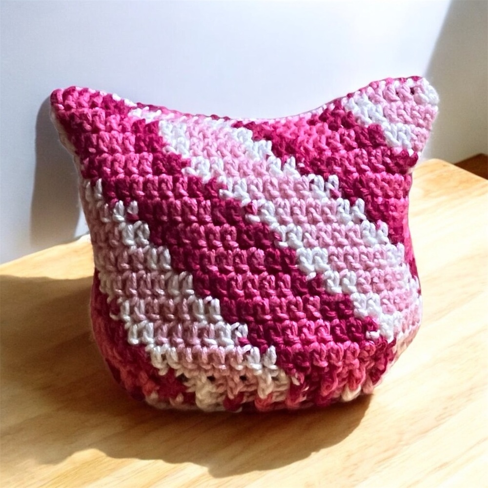 Adult Small Pink and White Cat Ear Hat